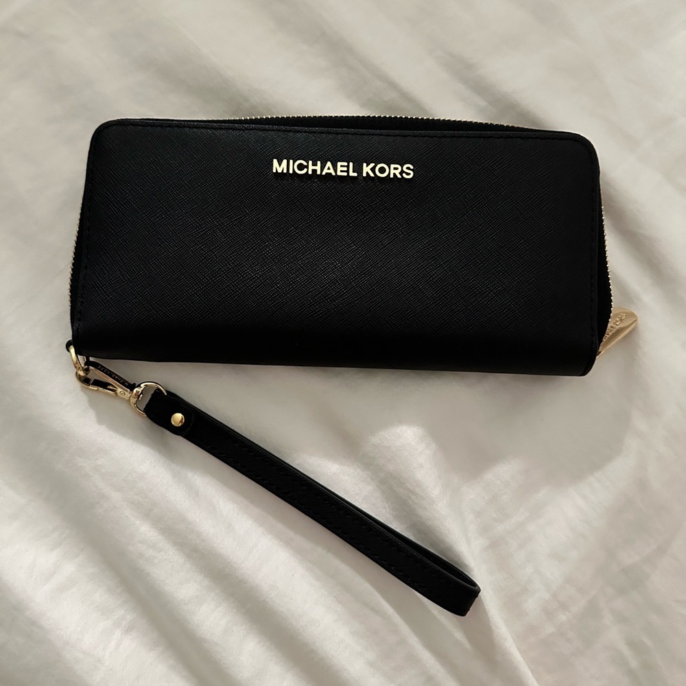 Michael Kors Black and Gold Wristlet